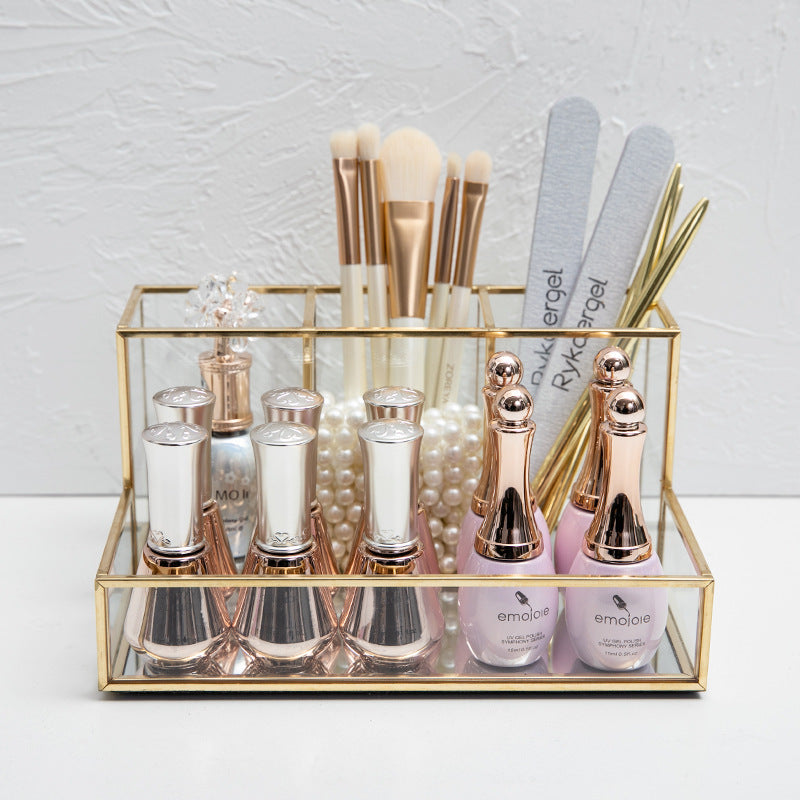 Glass Makeup Organizer Bathroom Cosmetic Organizer With Golden Glass Makeup Organizer Bathroom Cosmetic Organizer With Golden